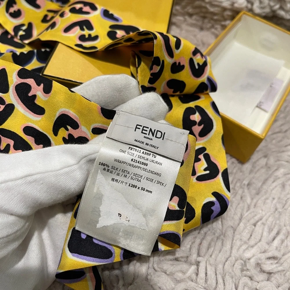 Fendi Yellow and Black Silk Scarf
